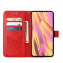 For Samsung Galaxy S22 Ultra 5G Embossed Butterfly Leather Phone Case with Holder & Card Slot & Wallet & Lanyard(Red)