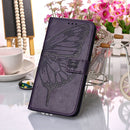 For Samsung Galaxy S22 Ultra 5G Embossed Butterfly Leather Phone Case with Holder & Card Slot & Wallet & Lanyard(Dark Purple)