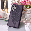 For Samsung Galaxy S22 Ultra 5G Embossed Butterfly Leather Phone Case with Holder & Card Slot & Wallet & Lanyard(Dark Purple)