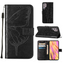 For Samsung Galaxy S22 Ultra 5G Embossed Butterfly Leather Phone Case with Holder & Card Slot & Wallet & Lanyard(Black)