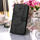 For Samsung Galaxy S22 Ultra 5G Embossed Butterfly Leather Phone Case with Holder & Card Slot & Wallet & Lanyard(Black)