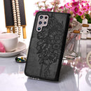 For Samsung Galaxy S22 Ultra 5G Embossed Butterfly Leather Phone Case with Holder & Card Slot & Wallet & Lanyard(Black)