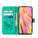 For Samsung Galaxy S22 Ultra 5G Embossed Butterfly Leather Phone Case with Holder & Card Slot & Wallet & Lanyard(Green)