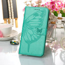 For Samsung Galaxy S22 Ultra 5G Embossed Butterfly Leather Phone Case with Holder & Card Slot & Wallet & Lanyard(Green)