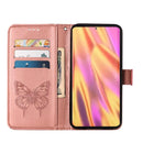 For Samsung Galaxy S22 Ultra 5G Embossed Butterfly Leather Phone Case with Holder & Card Slot & Wallet & Lanyard(Rose Gold)