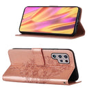 For Samsung Galaxy S22 Ultra 5G Embossed Butterfly Leather Phone Case with Holder & Card Slot & Wallet & Lanyard(Rose Gold)