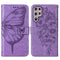 For Samsung Galaxy S22 Ultra 5G Embossed Butterfly Leather Phone Case with Holder & Card Slot & Wallet & Lanyard(Purple)