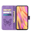 For Samsung Galaxy S22 Ultra 5G Embossed Butterfly Leather Phone Case with Holder & Card Slot & Wallet & Lanyard(Purple)