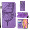 For Samsung Galaxy S22 Ultra 5G Embossed Butterfly Leather Phone Case with Holder & Card Slot & Wallet & Lanyard(Purple)