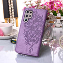 For Samsung Galaxy S22 Ultra 5G Embossed Butterfly Leather Phone Case with Holder & Card Slot & Wallet & Lanyard(Purple)