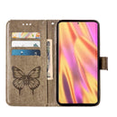 For Samsung Galaxy S22 Ultra 5G Embossed Butterfly Leather Phone Case with Holder & Card Slot & Wallet & Lanyard(Grey)