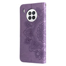 For Huawei nova 8i / Honor 50 Lite 7-petal Flowers Embossed Flip Leather Phone Case with Holder & Card Slots(Light Purple)
