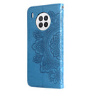For Huawei nova 8i / Honor 50 Lite 7-petal Flowers Embossed Flip Leather Phone Case with Holder & Card Slots(Blue)