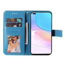 For Huawei nova 8i / Honor 50 Lite 7-petal Flowers Embossed Flip Leather Phone Case with Holder & Card Slots(Blue)