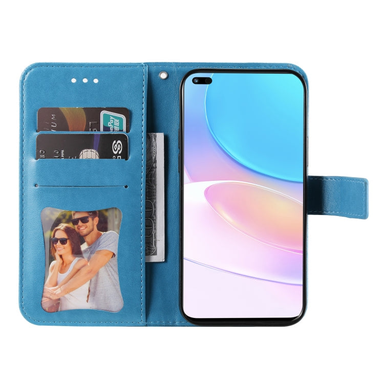 For Huawei nova 8i / Honor 50 Lite 7-petal Flowers Embossed Flip Leather Phone Case with Holder & Card Slots(Blue)
