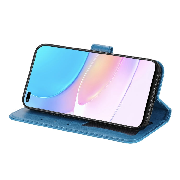 For Huawei nova 8i / Honor 50 Lite 7-petal Flowers Embossed Flip Leather Phone Case with Holder & Card Slots(Blue)