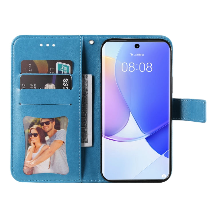For Huawei nova 9 / Honor 50 7-petal Flowers Embossed Flip Leather Phone Case with Holder & Card Slots(Blue)