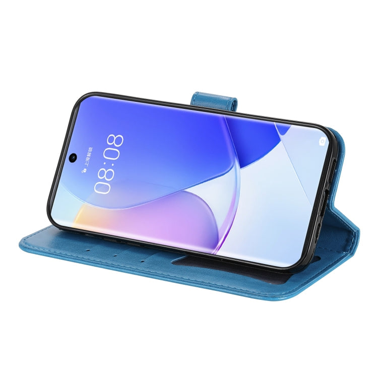 For Huawei nova 9 / Honor 50 7-petal Flowers Embossed Flip Leather Phone Case with Holder & Card Slots(Blue)