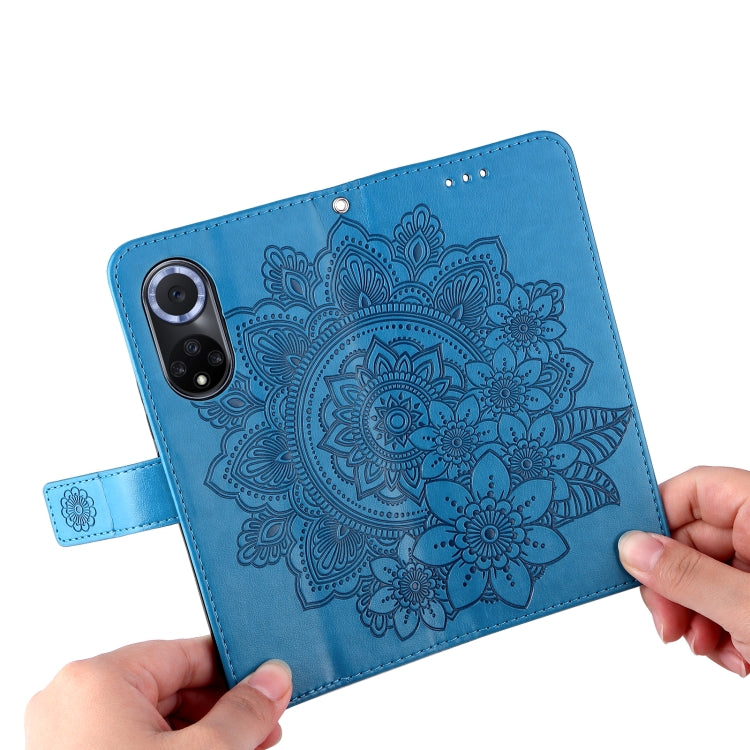 For Huawei nova 9 / Honor 50 7-petal Flowers Embossed Flip Leather Phone Case with Holder & Card Slots(Blue)