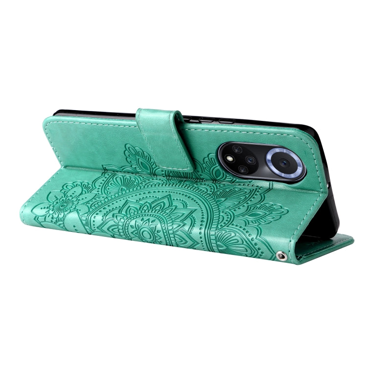 For Huawei nova 9 / Honor 50 7-petal Flowers Embossed Flip Leather Phone Case with Holder & Card Slots(Green)