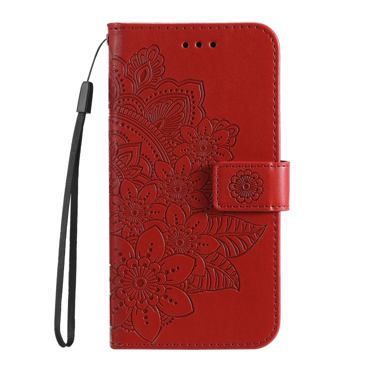 For Huawei nova 9 / Honor 50 7-petal Flowers Embossed Flip Leather Phone Case with Holder & Card Slots(Red)