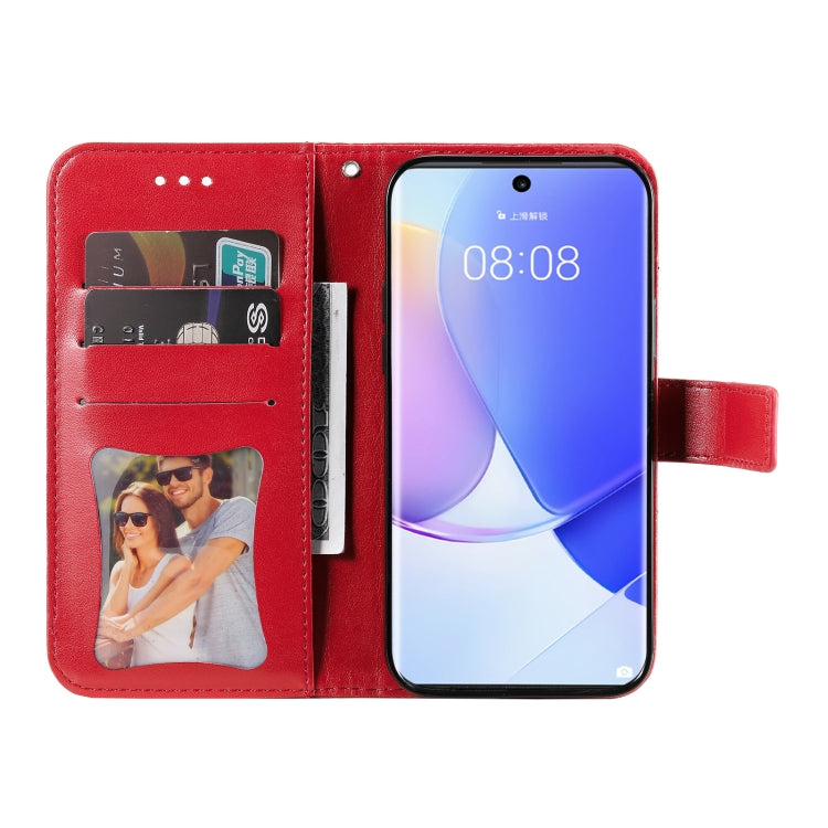 For Huawei nova 9 / Honor 50 7-petal Flowers Embossed Flip Leather Phone Case with Holder & Card Slots(Red)