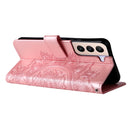 For Samsung Galaxy S22 5G 7-petal Flowers Embossed Flip Leather Phone Case with Holder & Card Slots(Rose Gold)