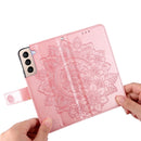 For Samsung Galaxy S22 5G 7-petal Flowers Embossed Flip Leather Phone Case with Holder & Card Slots(Rose Gold)