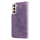 For Samsung Galaxy S22+ 5G 7-petal Flowers Embossed Flip Leather Phone Case with Holder & Card Slots(Light Purple)