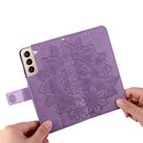 For Samsung Galaxy S22+ 5G 7-petal Flowers Embossed Flip Leather Phone Case with Holder & Card Slots(Light Purple)