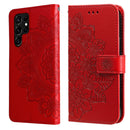 Samsung Galaxy S22 UItra 5G 7-petal Flowers Embossed Flip Leather Phone Case with Holder & Card Slots(Red)