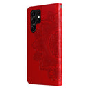 Samsung Galaxy S22 UItra 5G 7-petal Flowers Embossed Flip Leather Phone Case with Holder & Card Slots(Red)