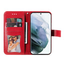 Samsung Galaxy S22 UItra 5G 7-petal Flowers Embossed Flip Leather Phone Case with Holder & Card Slots(Red)