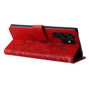 Samsung Galaxy S22 UItra 5G 7-petal Flowers Embossed Flip Leather Phone Case with Holder & Card Slots(Red)