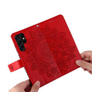 Samsung Galaxy S22 UItra 5G 7-petal Flowers Embossed Flip Leather Phone Case with Holder & Card Slots(Red)