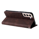 For Samsung Galaxy S22 Skin Feel Life Tree Metal Button Horizontal Flip Leather Phone Case(Brown)