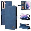 For Samsung Galaxy S22 Skin Feel Life Tree Metal Button Horizontal Flip Leather Phone Case(Blue)