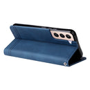 For Samsung Galaxy S22 Skin Feel Life Tree Metal Button Horizontal Flip Leather Phone Case(Blue)