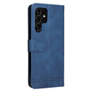 For Samsung Galaxy S22 Ultra Skin Feel Life Tree Metal Button Horizontal Flip Leather Phone Case(Blue)