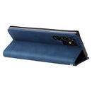 For Samsung Galaxy S22 Ultra Skin Feel Life Tree Metal Button Horizontal Flip Leather Phone Case(Blue)