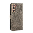 For Samsung Galaxy S22 5G Lace Flower Leather Phone Case with Holder & Card Slots & Wallet & Photo Frame(Grey)
