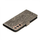For Samsung Galaxy S22 5G Lace Flower Leather Phone Case with Holder & Card Slots & Wallet & Photo Frame(Grey)