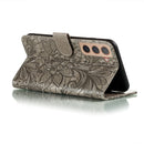 For Samsung Galaxy S22 5G Lace Flower Leather Phone Case with Holder & Card Slots & Wallet & Photo Frame(Grey)