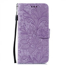 For Samsung Galaxy S22 5G Lace Flower Leather Phone Case with Holder & Card Slots & Wallet & Photo Frame(Purple)