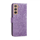 For Samsung Galaxy S22 5G Lace Flower Leather Phone Case with Holder & Card Slots & Wallet & Photo Frame(Purple)
