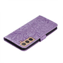 For Samsung Galaxy S22 5G Lace Flower Leather Phone Case with Holder & Card Slots & Wallet & Photo Frame(Purple)