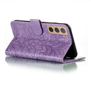 For Samsung Galaxy S22 5G Lace Flower Leather Phone Case with Holder & Card Slots & Wallet & Photo Frame(Purple)