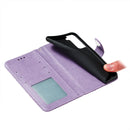 For Samsung Galaxy S22 5G Lace Flower Leather Phone Case with Holder & Card Slots & Wallet & Photo Frame(Purple)
