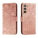 For Samsung Galaxy S22 5G Lace Flower Leather Phone Case with Holder & Card Slots & Wallet & Photo Frame(Rose Gold)
