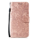 For Samsung Galaxy S22 5G Lace Flower Leather Phone Case with Holder & Card Slots & Wallet & Photo Frame(Rose Gold)